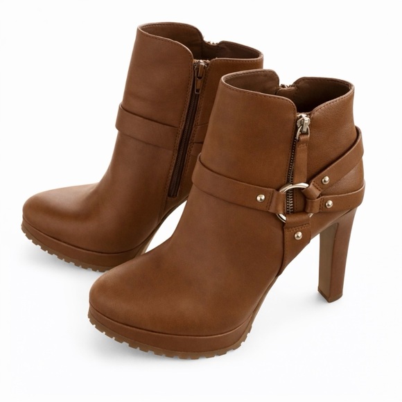 Gianni Bini Shoes - Gianni Bini Brown Leather Ankle Booties High Heel Zip Boots  Woman’s Size 8